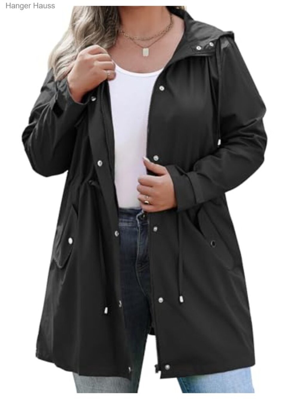Plus Size Waterproof Rain Jacket with Hood Lightweight Windbreaker for Women